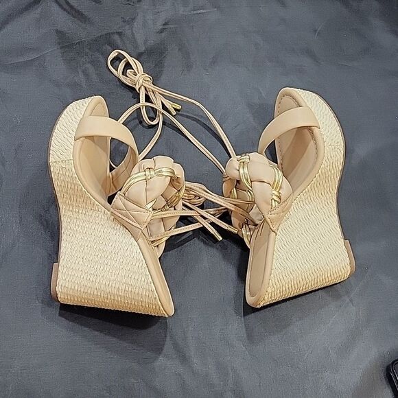 VIZZANO DOUBLE BRAIDED STRAP BAND LACE UP CLOSURE WEDGE SANDAL - Picture 9 of 16